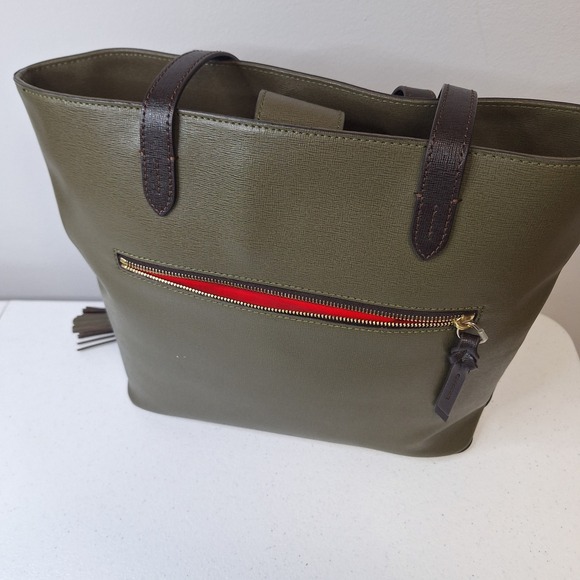 Dooney & Bourke Leather Tote Bag Olive Green Shopper Purse Tassel Double Handle - Picture 10 of 15